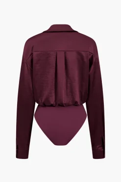 Patchwork Long Sleeve Satin Bodysuit