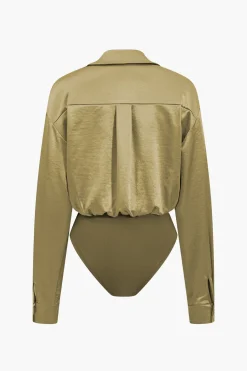 Patchwork Long Sleeve Satin Bodysuit