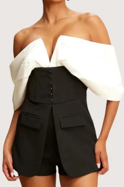 Patchwork Off Shoulder V-Shaped Romper
