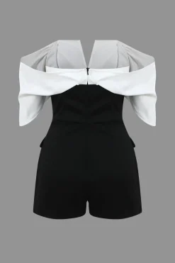 Patchwork Off Shoulder V-Shaped Romper
