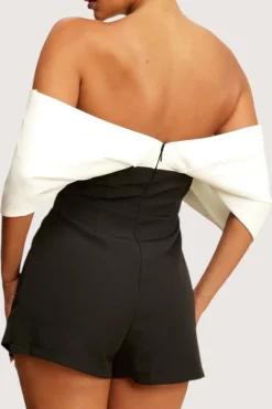 Patchwork Off Shoulder V-Shaped Romper