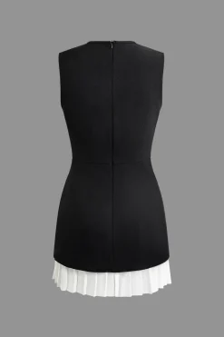 Patchwork Pleated Hem Tank Mini Dress