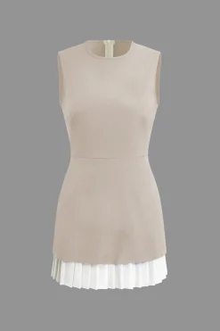 Patchwork Pleated Hem Tank Mini Dress