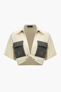 Patchwork Pocket Twist Short-Sleeve Shirt