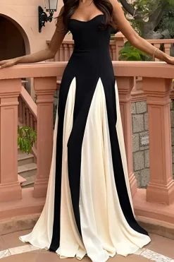 Patchwork Spaghetti Strap Maxi Dress