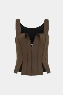 Patchwork Stitching Zipper Side Slit Cami Top