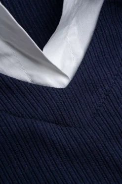 Patchwork V-Neck Long-Sleeve Shirt