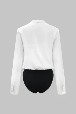 Patchwork V-Neck Long Sleeve Bodysuit