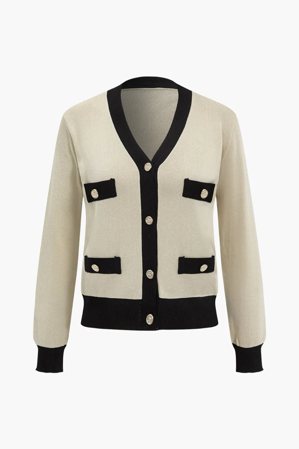 Patchwork V-Neck Sweater Cardigan And Pants Set