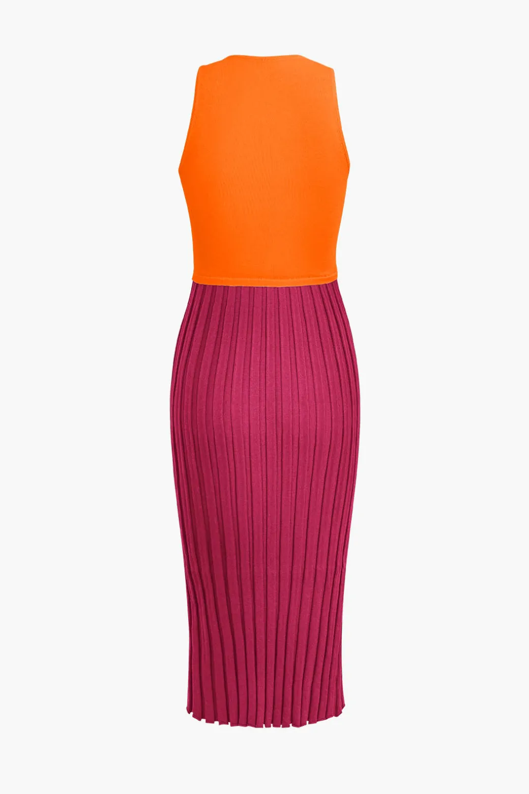 Patchwork V-Neck Tank Knit Midi Dress