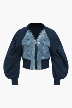Patchwork Zipper Denim Outerwear Jacket