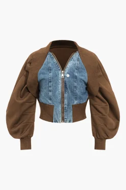 Patchwork Zipper Denim Outerwear Jacket