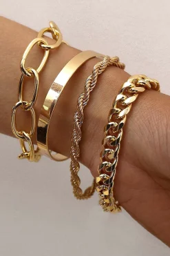 4pc Cuban Chain Link Bracelet Set
