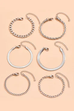 6pc Cuban Chain Link Bracelet Set