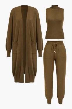 3pc Sweater Pocket Drawstring Pants Set