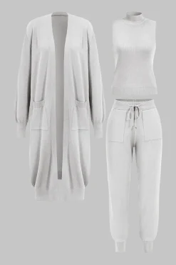 3pc Sweater Pocket Drawstring Pants Set