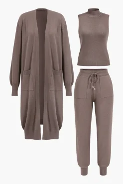 3pc Sweater Pocket Drawstring Pants Set