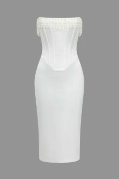 Pearl Braided Eyelet Corset Midi Dress