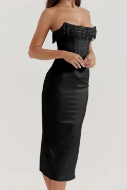 Pearl Braided Eyelet Corset Midi Dress