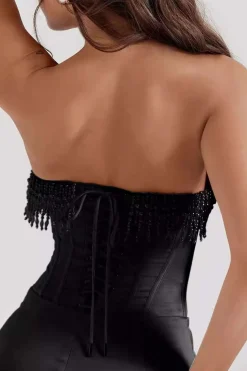 Pearl Braided Eyelet Corset Midi Dress