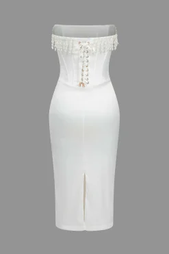 Pearl Braided Eyelet Corset Midi Dress