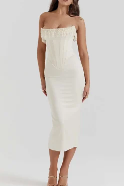 Pearl Braided Eyelet Corset Midi Dress