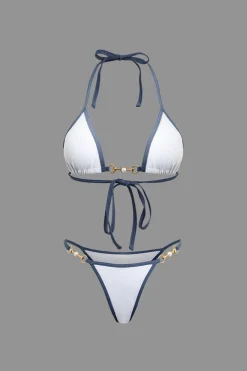 Pearl Detail Halter 2-piece Bikini Set