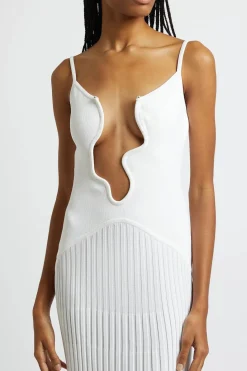 Pearl Detail V-neck Slip Knit Maxi Dress