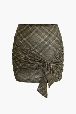 Plaid Print Tie Front Mini Skirt