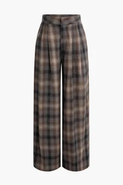 Plaid Print Wide Leg Trousers