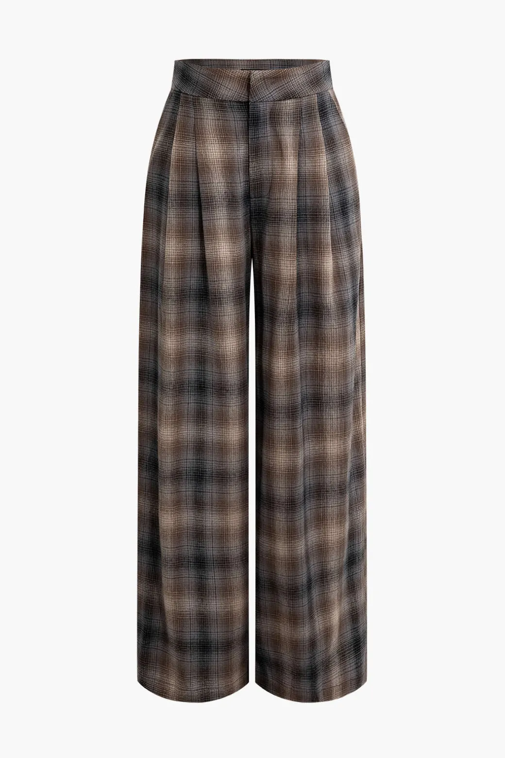 Plaid Print Wide Leg Trousers