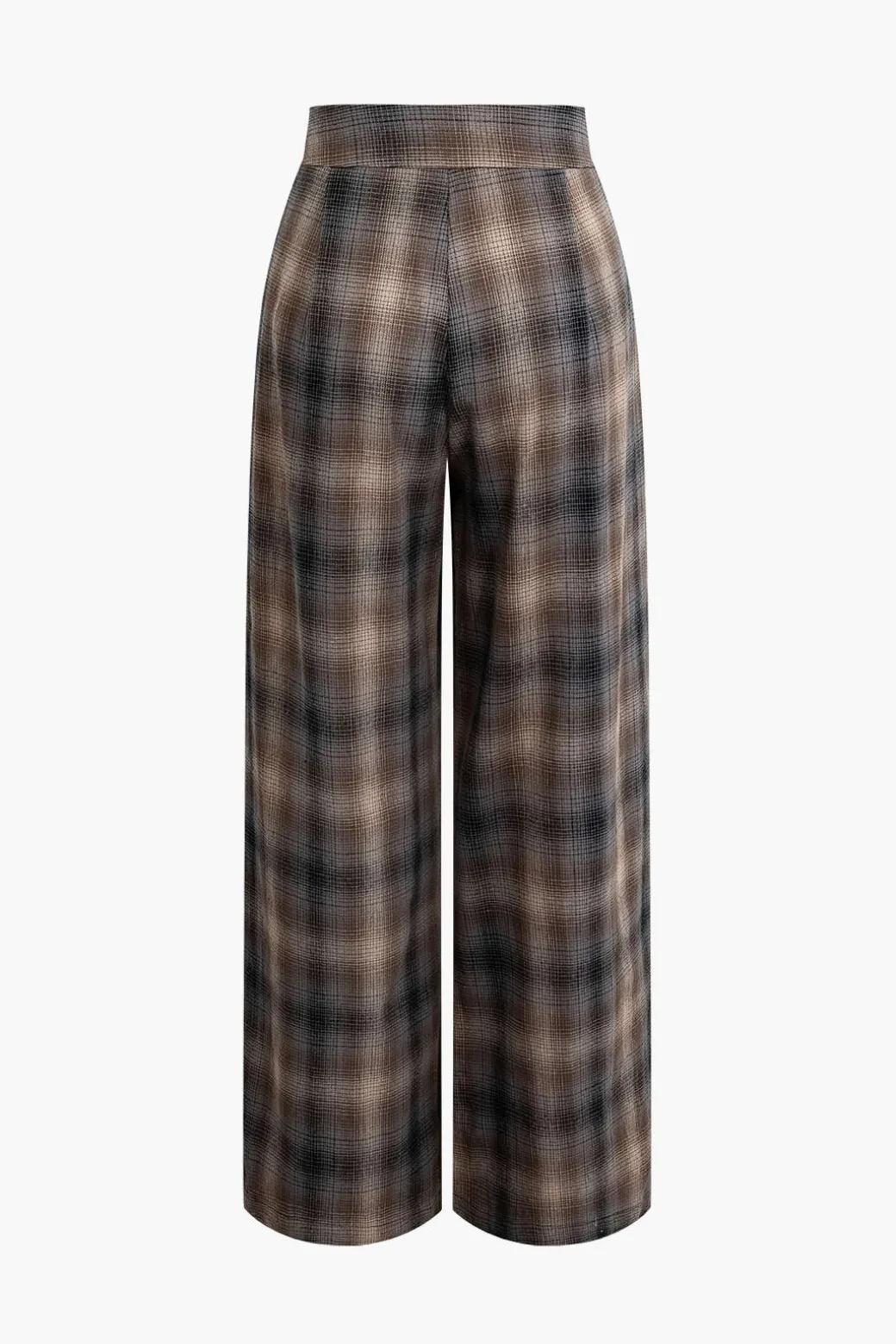 Plaid Print Wide Leg Trousers