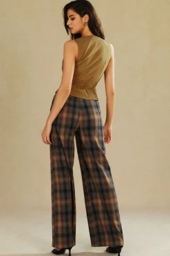 Plaid Print Wide Leg Trousers