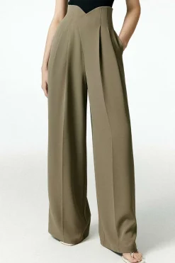 Pleated Asymmetrical Wide Leg Trousers