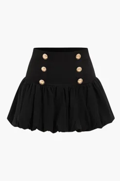 Pleated Button Puff Mini Skirt