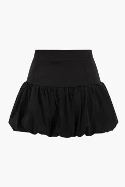 Pleated Button Puff Mini Skirt