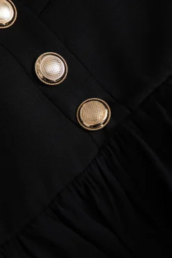 Pleated Button Puff Mini Skirt
