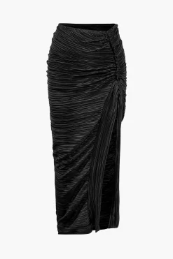 Pleated Halter Backless Top And Split Midi Skirt Set