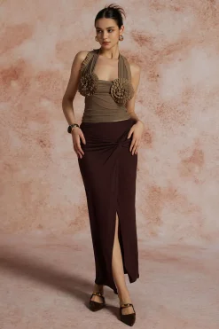 Pleated Mesh Halter Tank Top