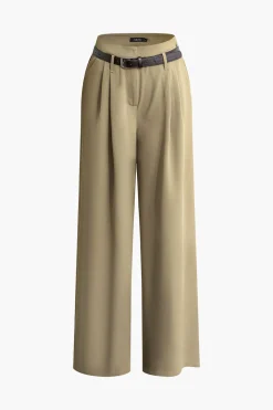 Pleated Wide Leg Pants With Belt