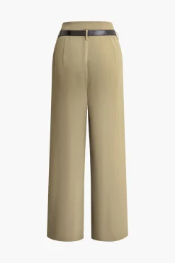 Pleated Wide Leg Pants With Belt