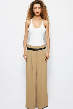 Pleated Wide Leg Pants With Belt