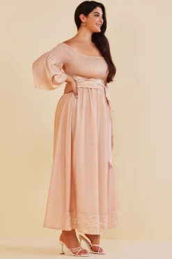 Plus Size Off Shoulder Smocked Maxi Dress With Belt