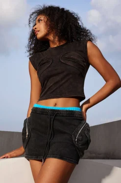 Pocket Drawstring Mini Skirt