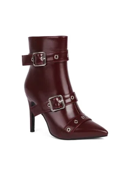 Pointed Metallic Faux Leather Ankle Boots