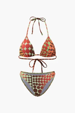 Polka Dot Bikini With Headscarf And Sarong Set