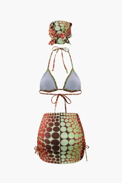 Polka Dot Bikini With Headscarf And Sarong Set