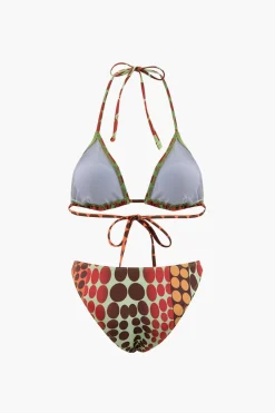 Polka Dot Bikini With Headscarf And Sarong Set