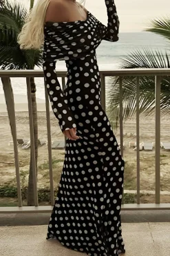 Polka Dot Print Off Shoulder Maxi Dress