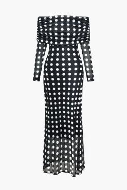 Polka Dot Print Off Shoulder Maxi Dress